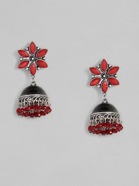 

Anouk Red Silver-Plated Enamelled Oxidised Dome Shaped Jhumkas