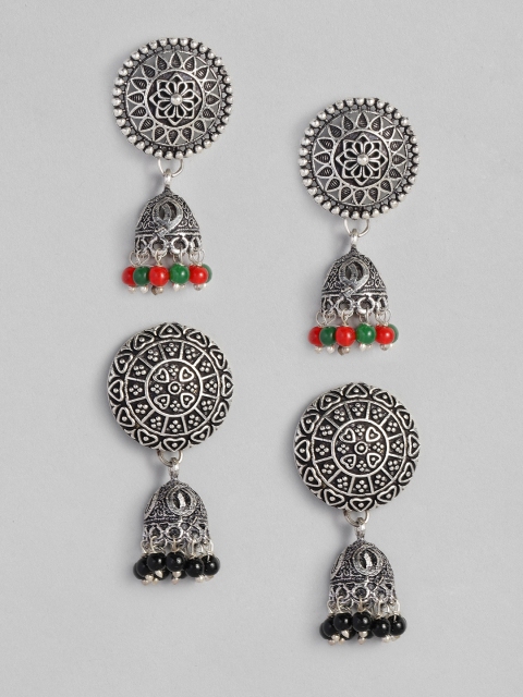 

Anouk Set Of 2 Silver-Plated Oxidised Dome Shaped Jhumkas