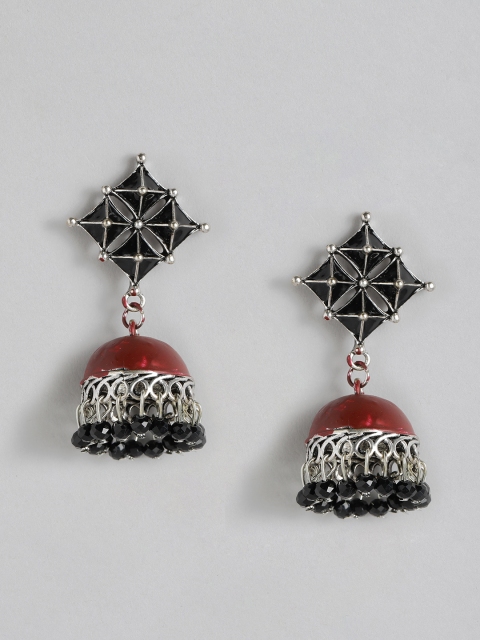 

Anouk Silver-Plated & Black Meenakari Jhumkas Earrings
