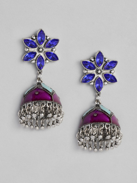 

Anouk Blue Silver-Plated Enamelled Dome Shaped Jhumkas