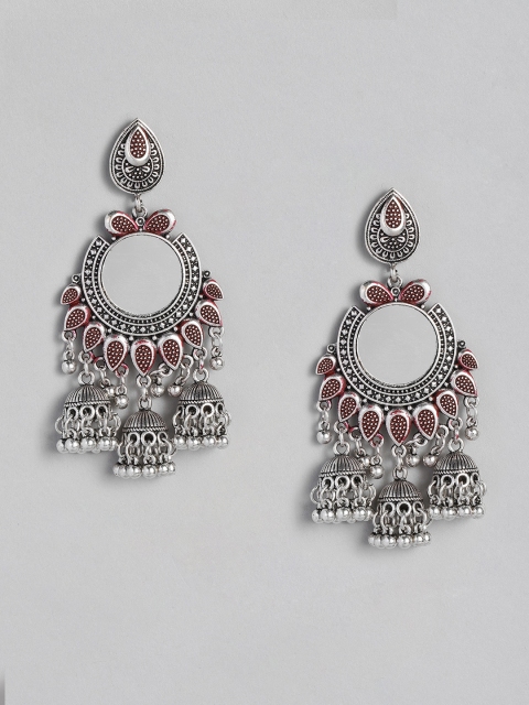

Anouk Red Oxidized Silver-Plated Meenakari Mirror Classic Drop Earrings