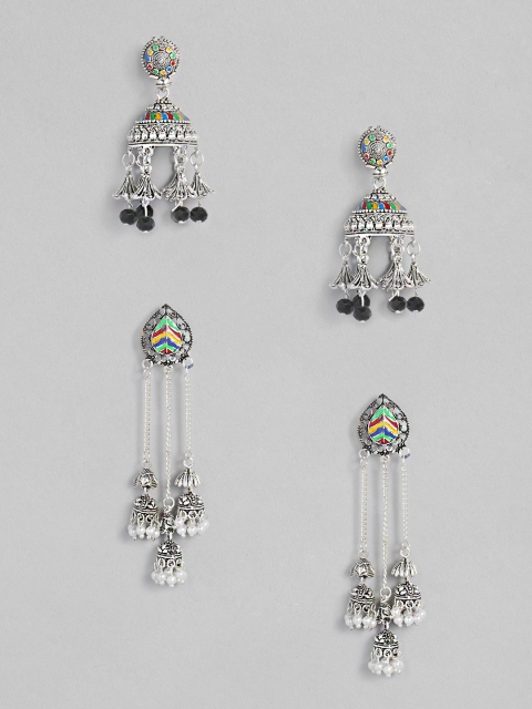 

Anouk Set of 2 Silver-Toned Oxidised Dome Shaped Jhumkas