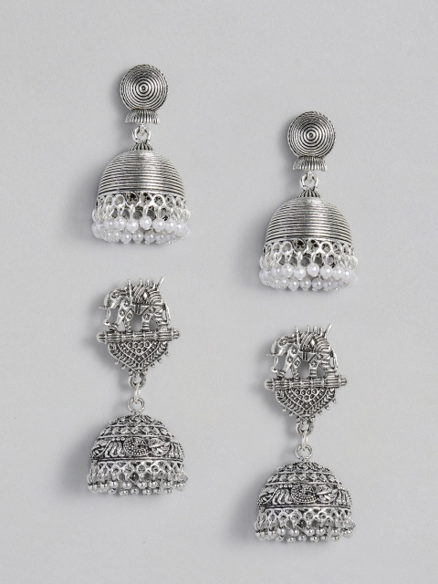 

Anouk Set Of 2 Oxidised Silver-Plated Dome Shaped Jhumkas