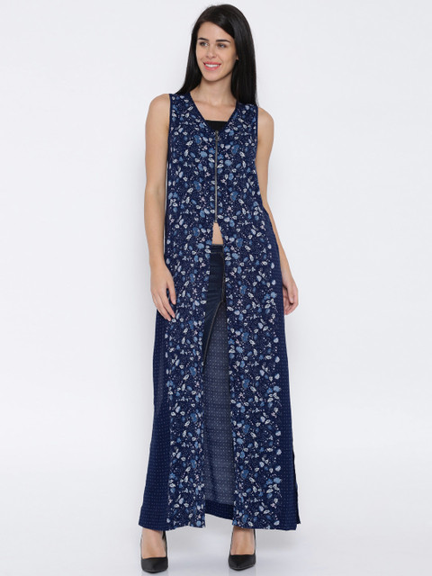 

Tokyo Talkies Navy Printed Sleeveless Maxi Top, Navy blue