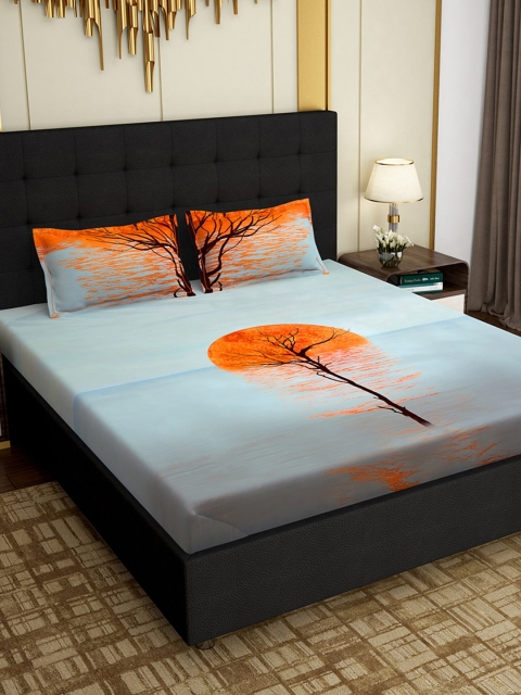 

PAVO Blue & Orange Graphic 300 TC Cotton 1 King Bedsheet with 2 Pillow Covers