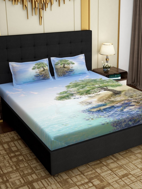 

PAVO Multicoloured Graphic 300 TC Cotton 1 King Bedsheet with 2 Pillow Covers, Multi