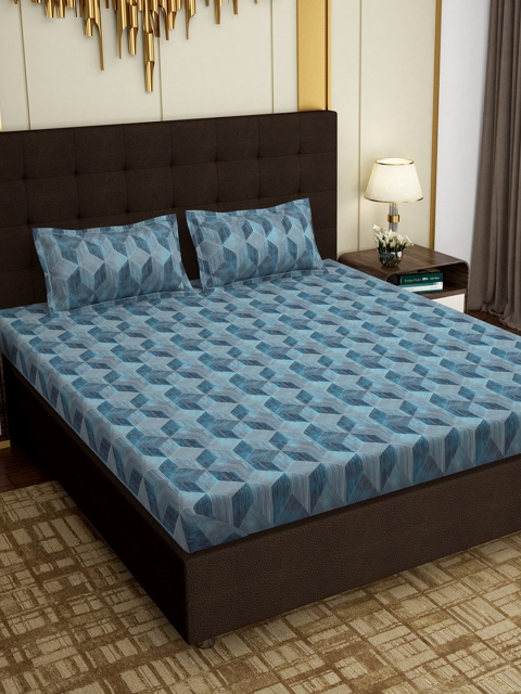 

PAVO Blue Geometric 300 TC Cotton 1 King Bedsheet with 2 Pillow Covers