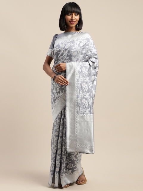 

SHAVYA Grey & Silver-Toned Silk Blend Woven Design Saree