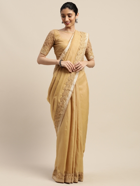 

SHAVYA Gold-Toned Solid Silk Blend Sequinned Border Saree