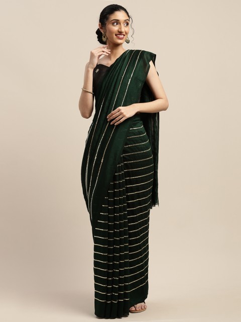 

SHAVYA Green & Gold-Toned Silk Blend Sequin Embellished Saree