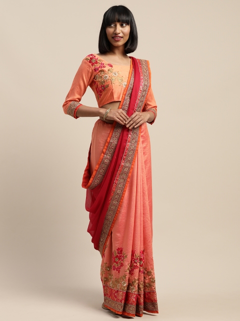 

SHAVYA Peach-Coloured Embroidered Pure Georgette Saree