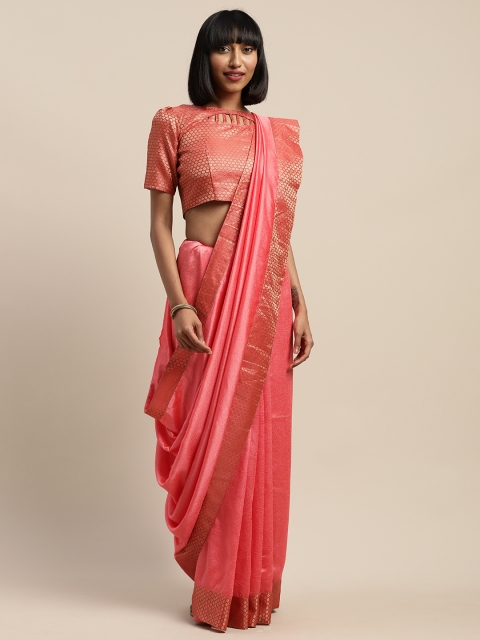 

SHAVYA Pink Solid Silk Blend Woven Design Border Saree