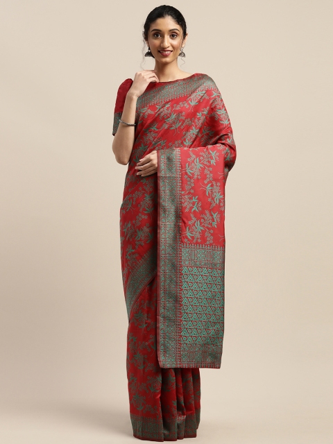 

SHAVYA Red & Green Silk Blend Woven Design Saree