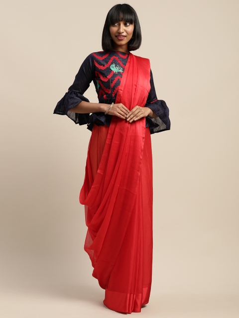 

SHAVYA Red Solid Pure Chiffon Saree