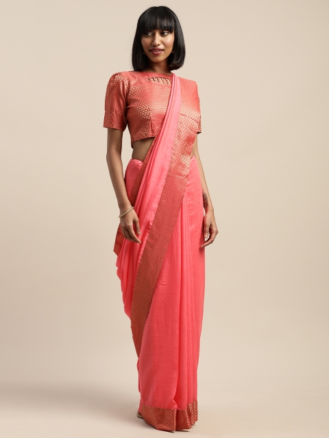 

SHAVYA Pink Solid Silk Blend Saree