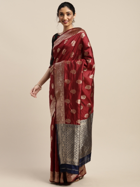 

SHAVYA Maroon Woven Design Silk Blend Saree