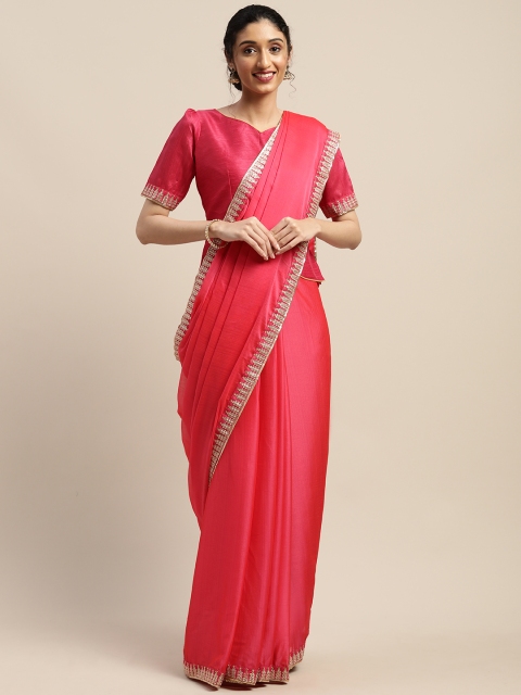 

SHAVYA Pink Woven Design Pure Chiffon Saree
