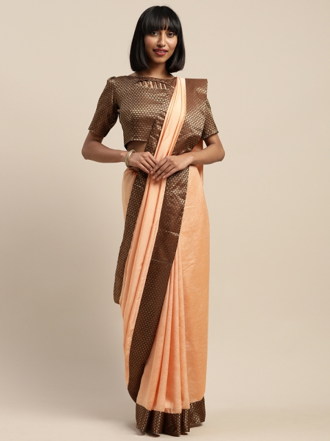 

SHAVYA Peach-Coloured & Bronze-Toned Silk Blend Solid Celebrity Saree