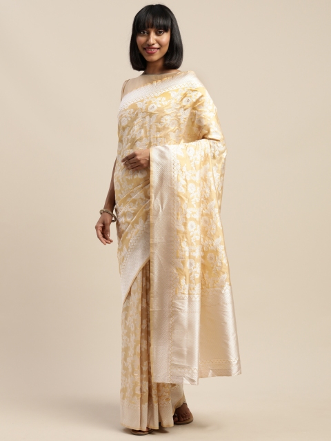 

SHAVYA Beige Woven Design Lucknowi Zari Border Saree