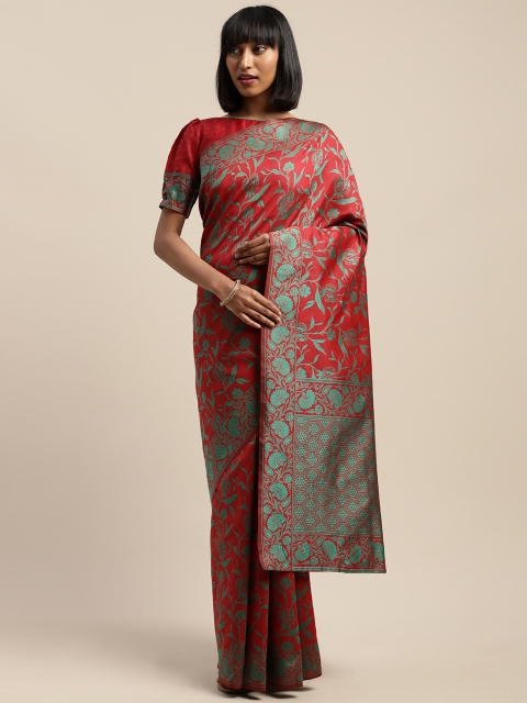 

SHAVYA Red & Green Silk Blend Woven Design Saree