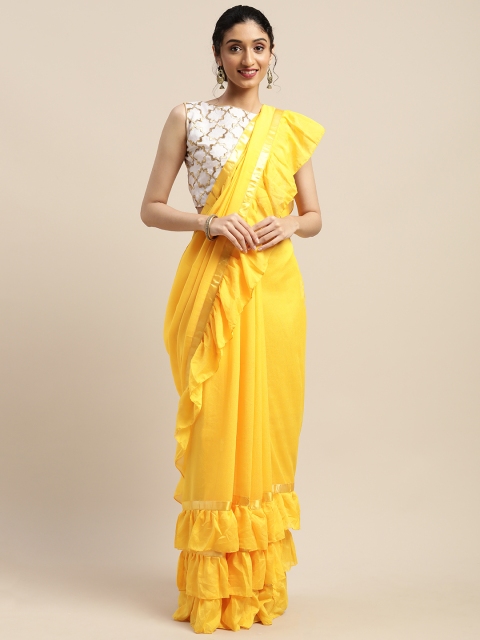 

SHAVYA Yellow Solid Silk Blend Saree