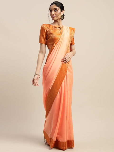 

SHAVYA Peach-Coloured Solid Silk Blend Saree