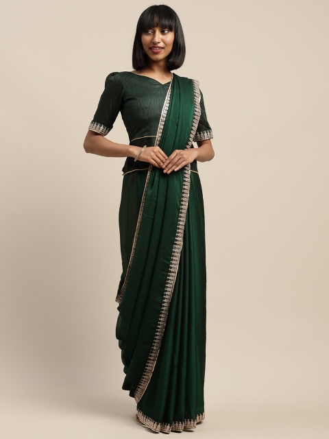 

SHAVYA Olive Green Solid Pure Chiffon Saree