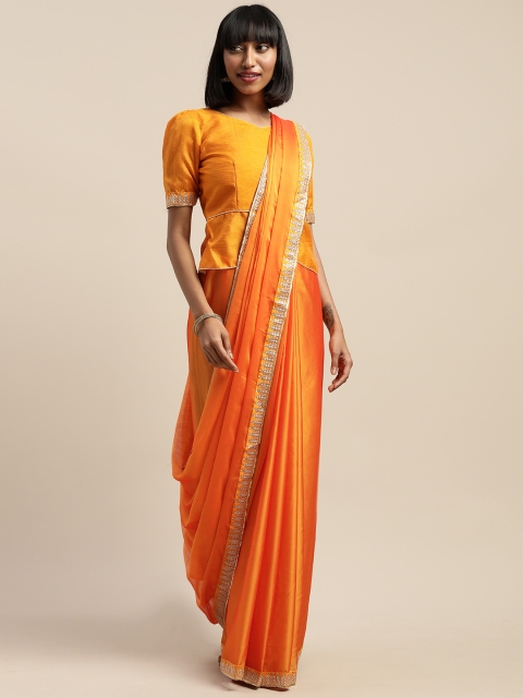 

SHAVYA Mustard Solid Pure Chiffon Saree
