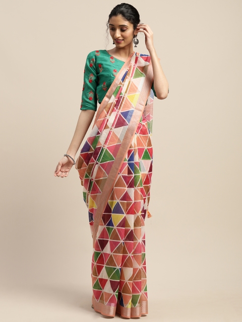 

SHAVYA Multicoloured Printed Linen Blend Saree, Multi