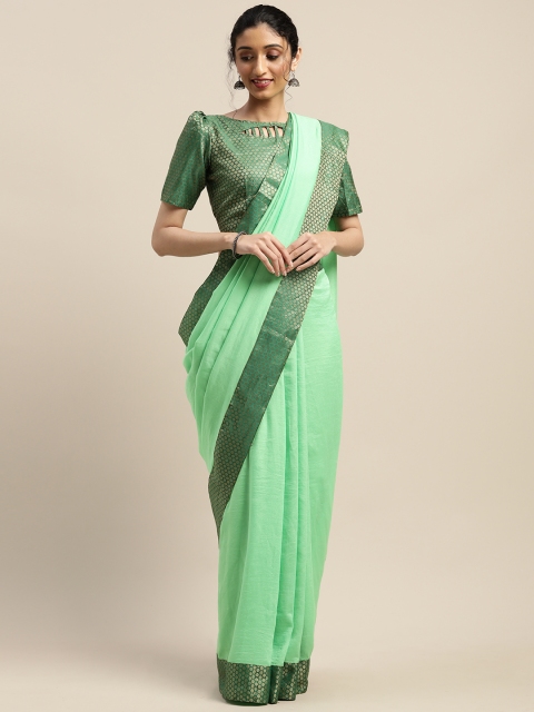 

SHAVYA Green Solid Silk Blend Saree