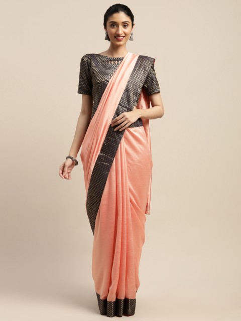 

SHAVYA Peach-Coloured Solid Silk Blend Woven Design Border Saree