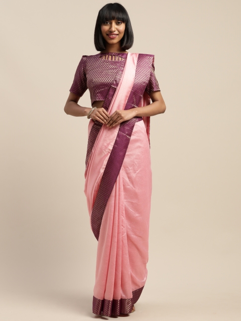 

SHAVYA Pink Solid Silk Blend Woven Design Border Saree