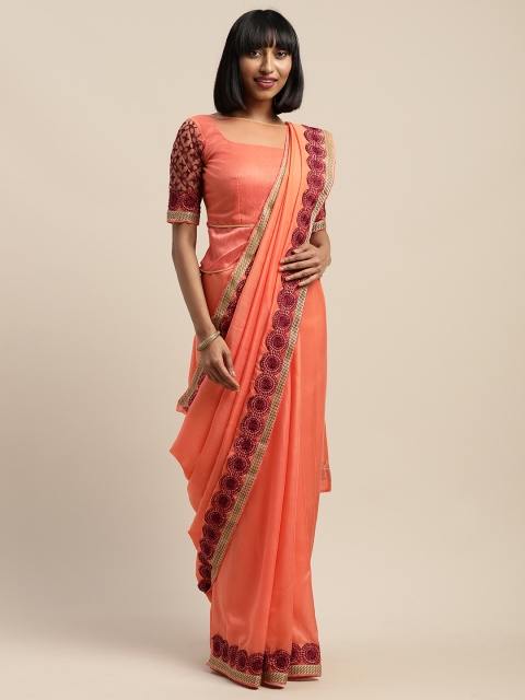 

SHAVYA Peach-Coloured Solid Silk Blend Celebrity Saree
