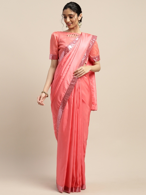 

SHAVYA Pink Solid Silk Blend Saree