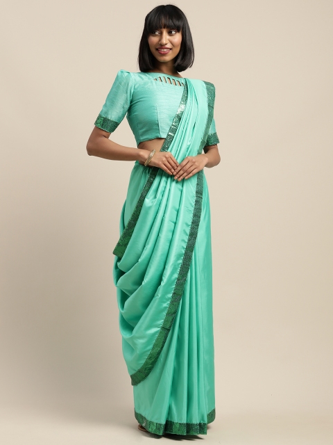 

SHAVYA Sea Green Solid Silk Blend Sequinned Celebrity Saree