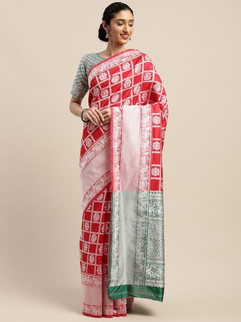 

SHAVYA Red & Green Silk Blend Woven Design Saree