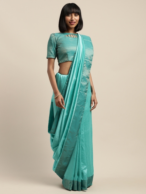 

SHAVYA Blue Solid Silk Blend Woven Design Border Saree