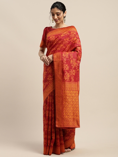 

SHAVYA Red & Mustard Silk Blend Printed Saree