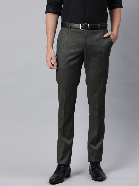 

SUITLTD Men Charcoal Grey Slim Fit Solid Formal Trousers