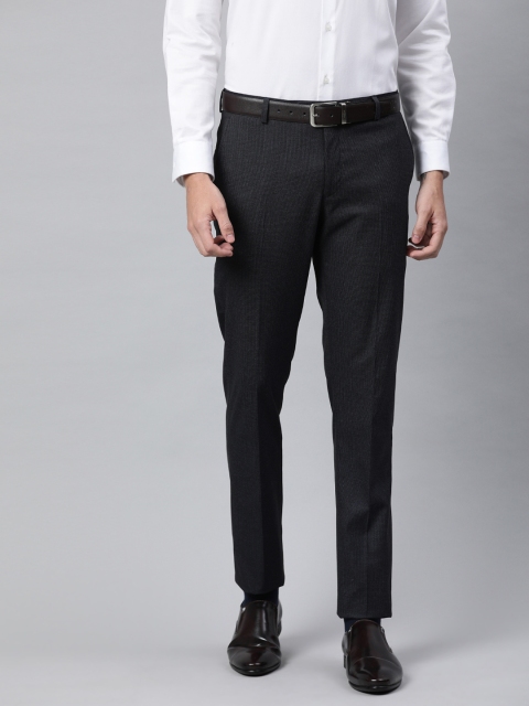 

SUITLTD Men Navy Blue Slim Fit Self Design Formal Trousers