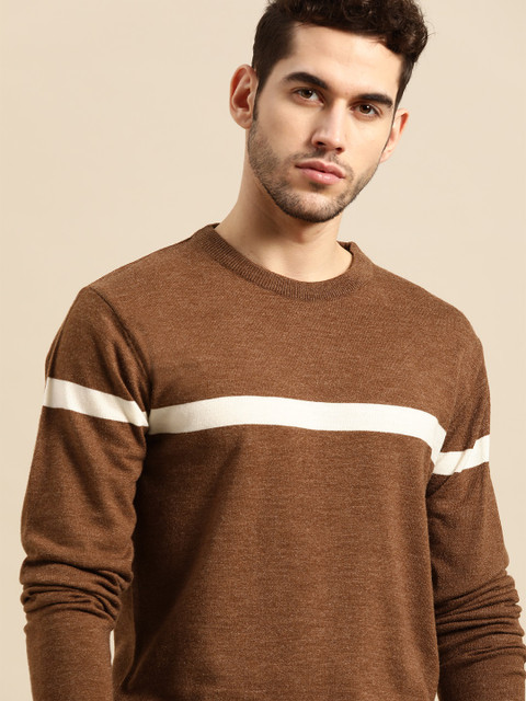 

ether Men Brown & White Solid Pullover Sweater