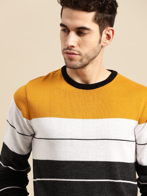 

ether Men Black & White Striped Pullover Sweater