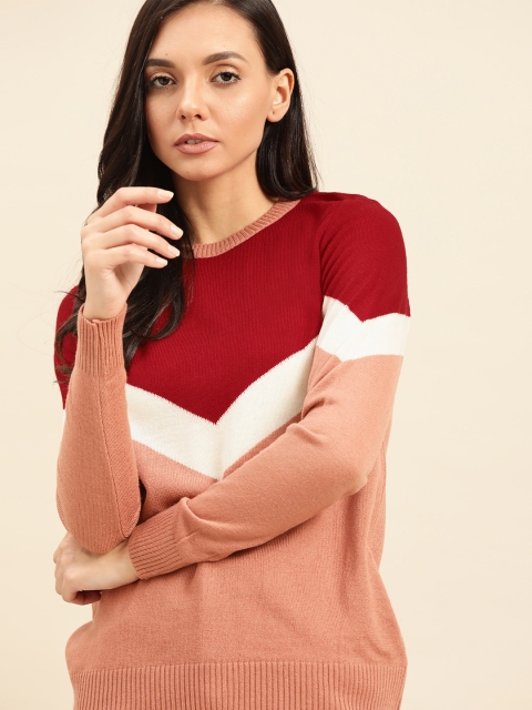 

ether Women Red & Peach-Coloured Colourblocked Sweater
