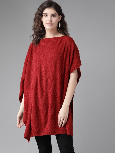 

Anouk Women Red Self Design Geometric Poncho Sweater