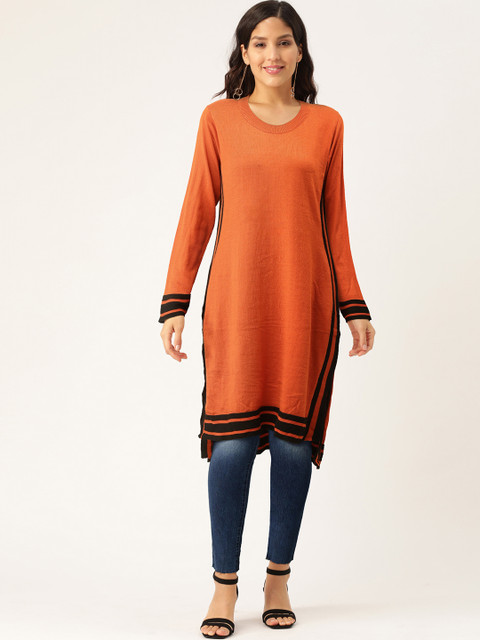 

American Eye Women Orange Solid Winter Straight Kurta