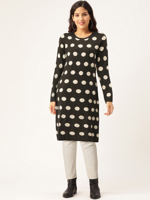 

American Eye Women Black & White Woven Design Knitted Straight Winter Kurta