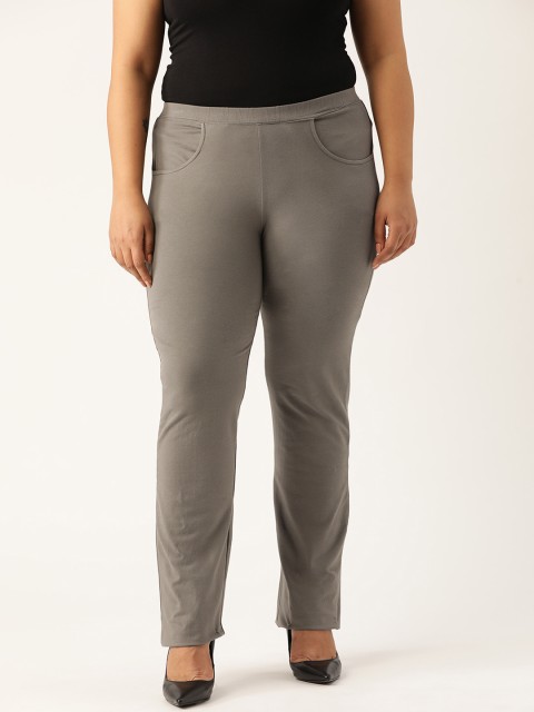

Revolution Women Plus Size Grey Knitted Easy Wash Relaxed High-Rise Regular Trousers