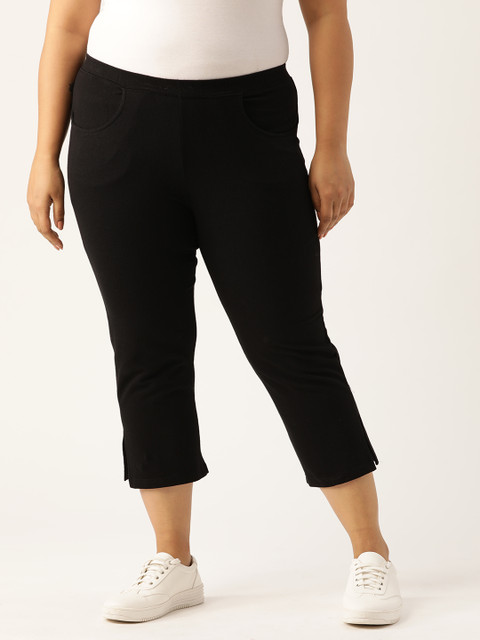 

Revolution Women Black Regular Fit Solid 3/4th Trousers