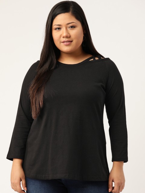 

Revolution Plus Size Women Black Pure Cotton Solid Top