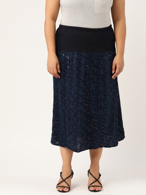 

Revolution Plus Size Women Navy Embroidered A-Line Skirt, Navy blue